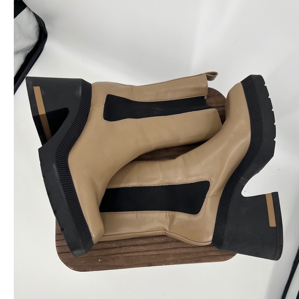 Charles & Keith Tan Beige Square Toe Platform Chelsea Boots Block Heel 39 - Picture 6 of 12